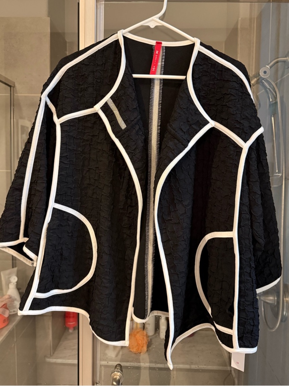 IC by Connie K Black Cropped Jacket with White Piping